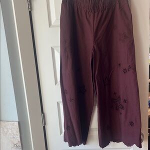 Anthropologie Maroon Floral Eyelet Pants
